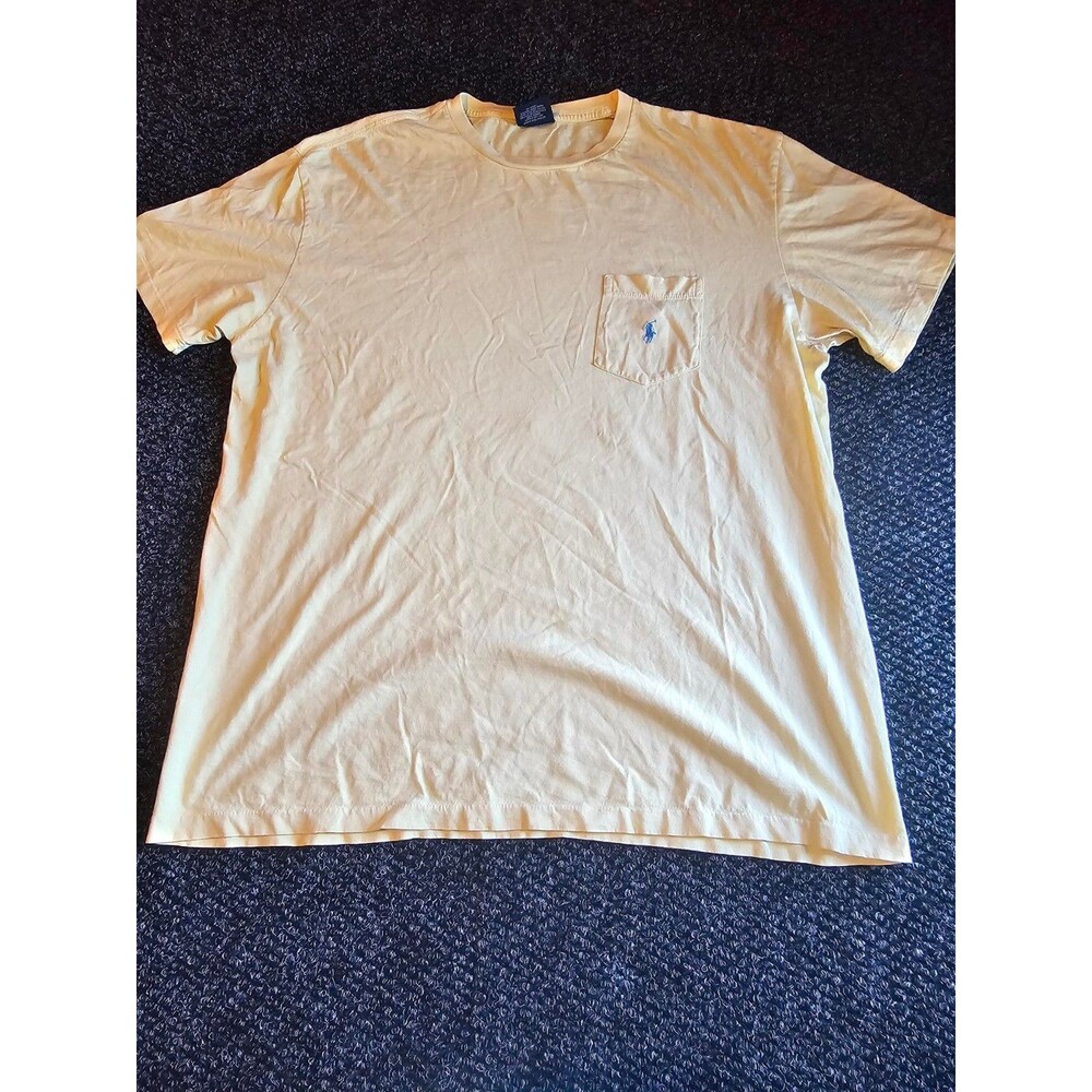 Polo Ralph Lauren Mens L Yellow Pocket T Shirt Blue Pony Logo 100% Cotton